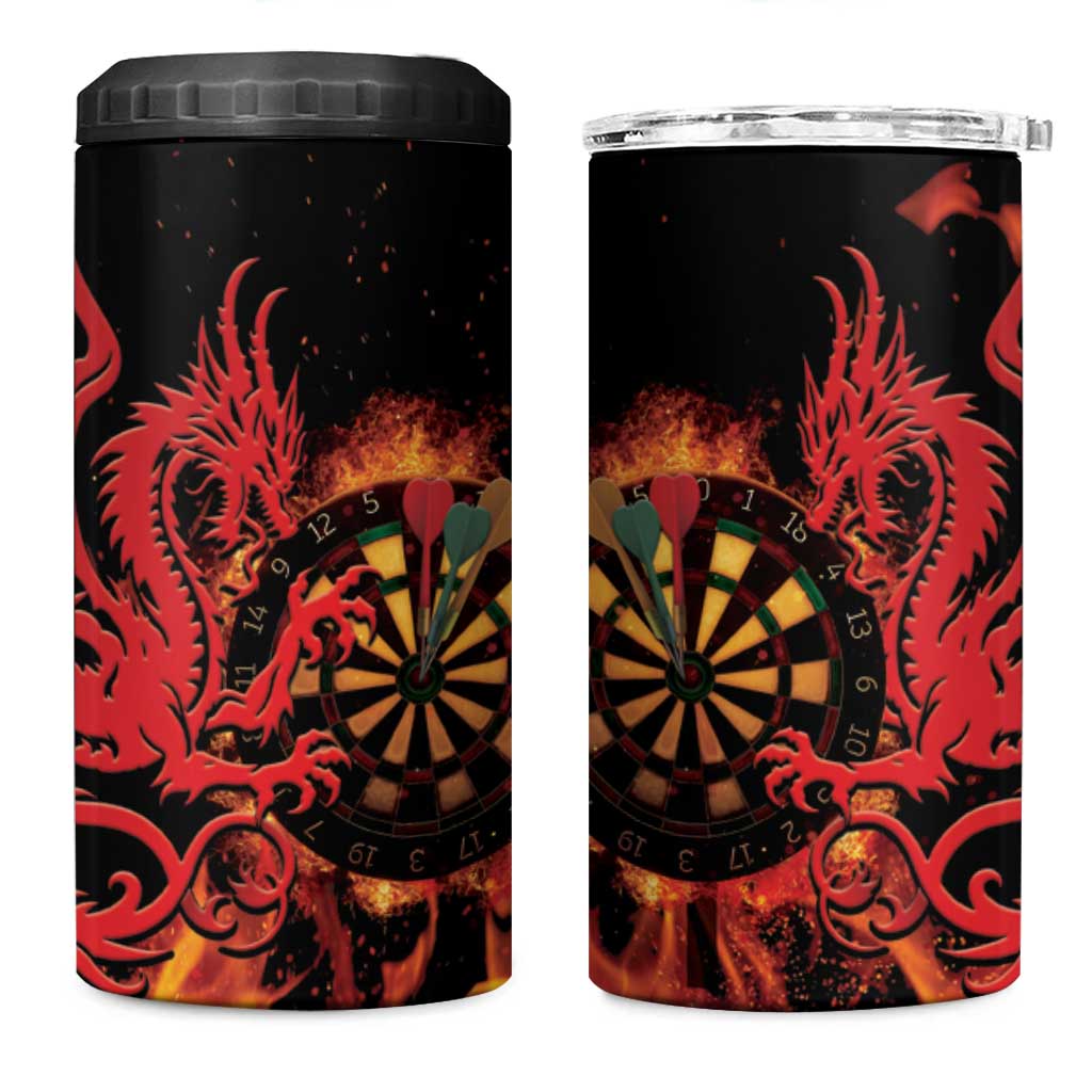 Wales Darts 4 in 1 Can Cooler Tumbler Cymru Dragon Gem Ymlaen Flaming Vibes - Wonder Print Shop