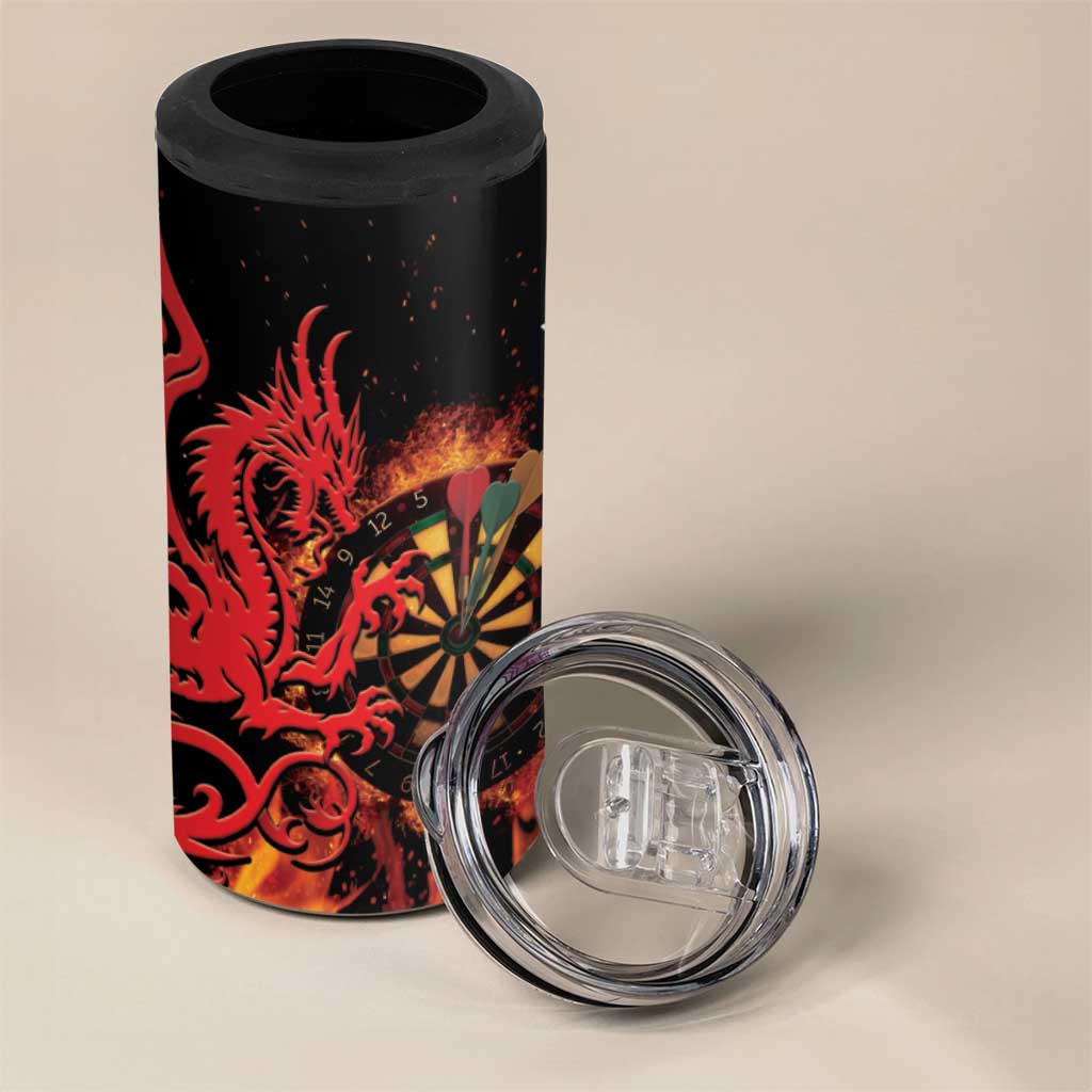 Wales Darts 4 in 1 Can Cooler Tumbler Cymru Dragon Gem Ymlaen Flaming Vibes - Wonder Print Shop