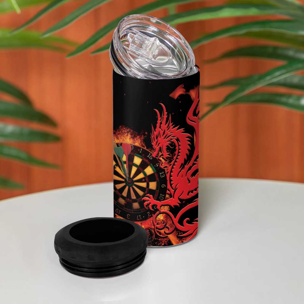 Wales Darts 4 in 1 Can Cooler Tumbler Cymru Dragon Gem Ymlaen Flaming Vibes - Wonder Print Shop