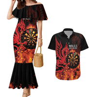 Wales Darts Couples Matching Mermaid Dress and Hawaiian Shirt Cymru Dragon Gem Ymlaen Flaming Vibes - Wonder Print Shop
