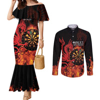 Wales Darts Couples Matching Mermaid Dress and Long Sleeve Button Shirt Cymru Dragon Gem Ymlaen Flaming Vibes - Wonder Print Shop