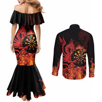 Wales Darts Couples Matching Mermaid Dress and Long Sleeve Button Shirt Cymru Dragon Gem Ymlaen Flaming Vibes - Wonder Print Shop
