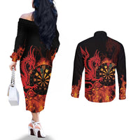 Wales Darts Couples Matching Off The Shoulder Long Sleeve Dress and Long Sleeve Button Shirt Cymru Dragon Gem Ymlaen Flaming Vibes - Wonder Print Shop