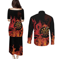 Wales Darts Couples Matching Puletasi and Long Sleeve Button Shirt Cymru Dragon Gem Ymlaen Flaming Vibes - Wonder Print Shop