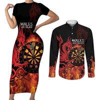 Wales Darts Couples Matching Short Sleeve Bodycon Dress and Long Sleeve Button Shirt Cymru Dragon Gem Ymlaen Flaming Vibes - Wonder Print Shop