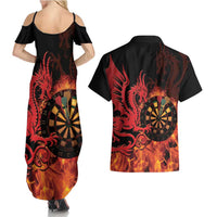 Wales Darts Couples Matching Summer Maxi Dress and Hawaiian Shirt Cymru Dragon Gem Ymlaen Flaming Vibes - Wonder Print Shop