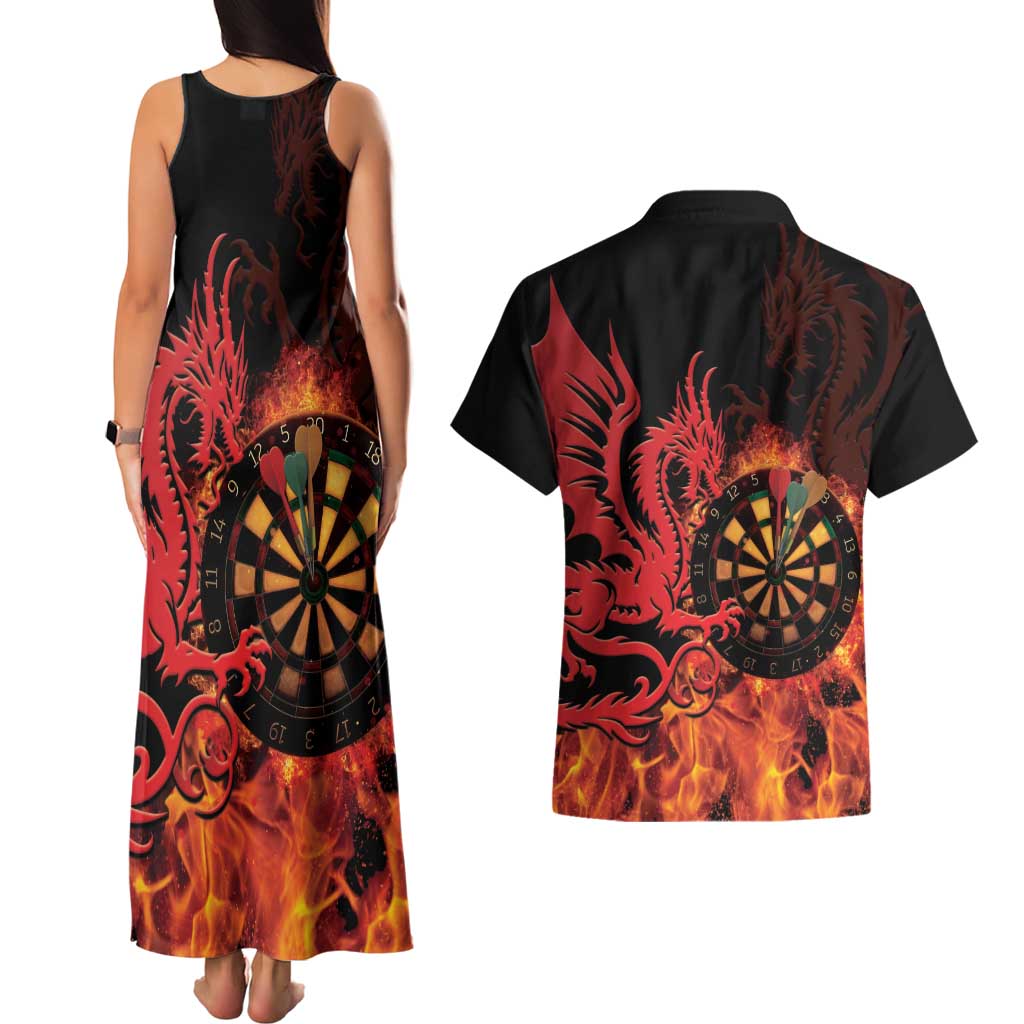 Wales Darts Couples Matching Tank Maxi Dress and Hawaiian Shirt Cymru Dragon Gem Ymlaen Flaming Vibes - Wonder Print Shop