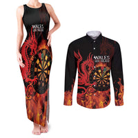 Wales Darts Couples Matching Tank Maxi Dress and Long Sleeve Button Shirt Cymru Dragon Gem Ymlaen Flaming Vibes - Wonder Print Shop