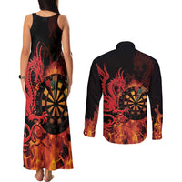 Wales Darts Couples Matching Tank Maxi Dress and Long Sleeve Button Shirt Cymru Dragon Gem Ymlaen Flaming Vibes - Wonder Print Shop