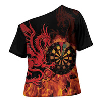 Wales Darts Cross Shoulder Shirt Cymru Dragon Gem Ymlaen Flaming Vibes - Wonder Print Shop
