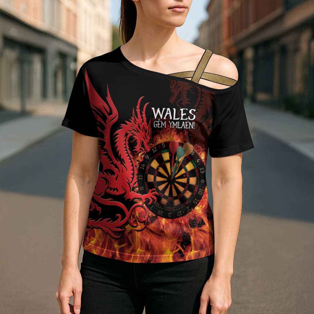 Wales Darts Cross Shoulder Shirt Cymru Dragon Gem Ymlaen Flaming Vibes - Wonder Print Shop