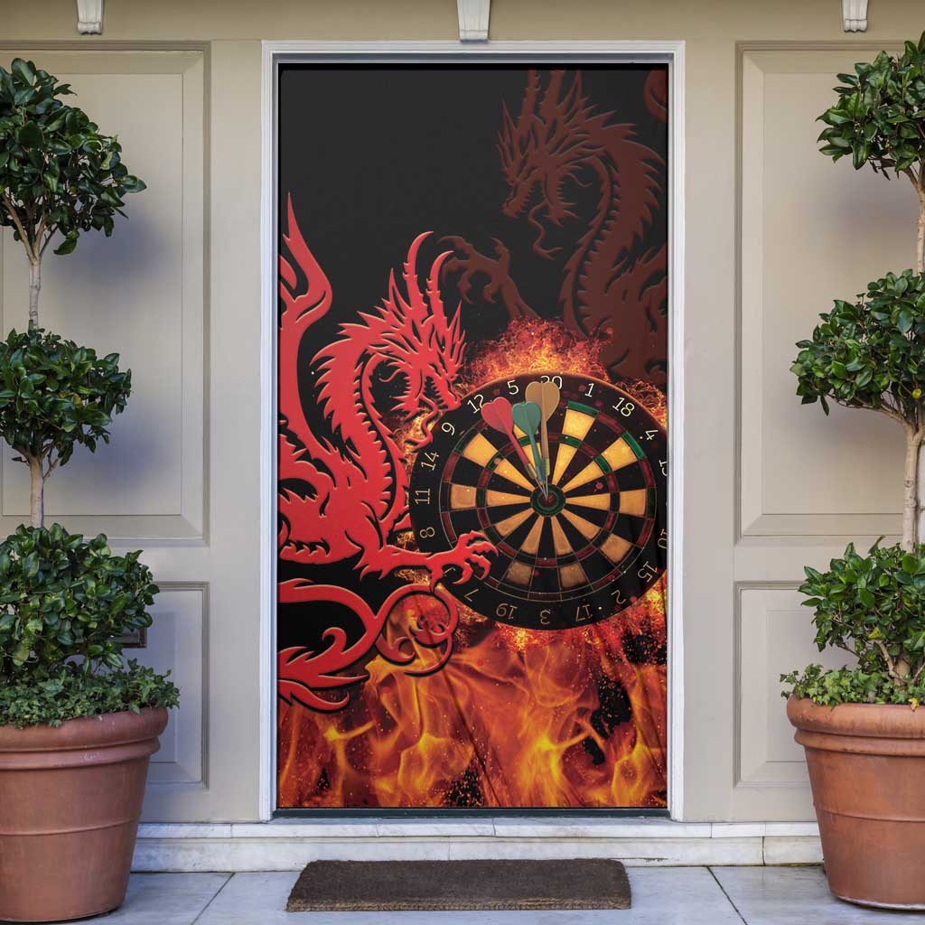 Wales Darts Door Cover Cymru Dragon Gem Ymlaen Flaming Vibes - Wonder Print Shop
