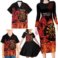 Wales Darts Family Matching Long Sleeve Bodycon Dress and Hawaiian Shirt Cymru Dragon Gem Ymlaen Flaming Vibes - Wonder Print Shop