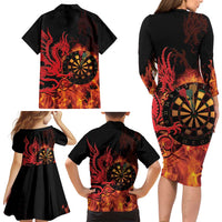 Wales Darts Family Matching Long Sleeve Bodycon Dress and Hawaiian Shirt Cymru Dragon Gem Ymlaen Flaming Vibes - Wonder Print Shop
