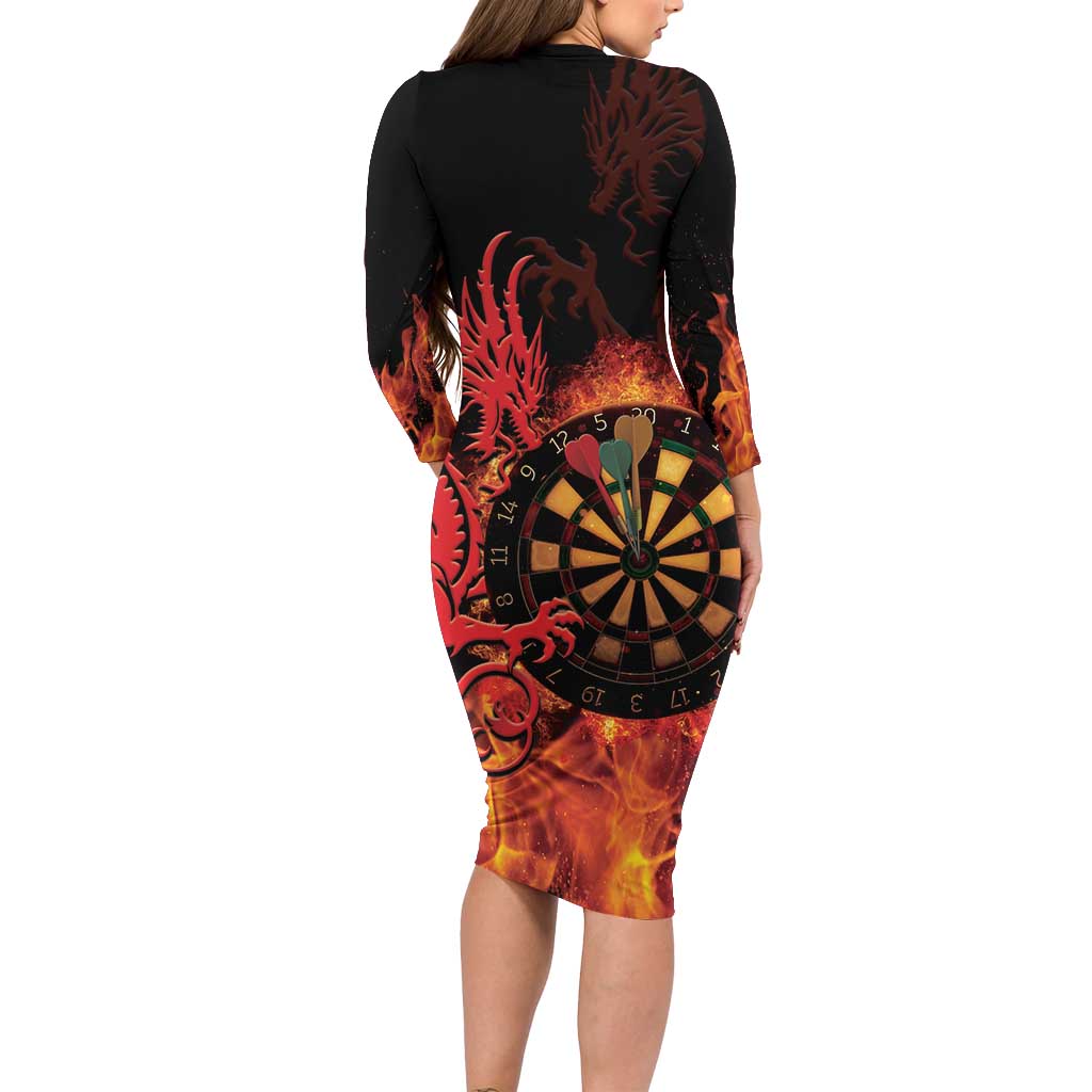 Wales Darts Family Matching Long Sleeve Bodycon Dress and Hawaiian Shirt Cymru Dragon Gem Ymlaen Flaming Vibes - Wonder Print Shop
