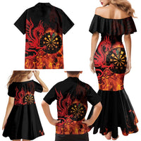 Wales Darts Family Matching Mermaid Dress and Hawaiian Shirt Cymru Dragon Gem Ymlaen Flaming Vibes - Wonder Print Shop