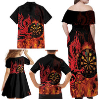 Wales Darts Family Matching Off Shoulder Maxi Dress and Hawaiian Shirt Cymru Dragon Gem Ymlaen Flaming Vibes - Wonder Print Shop