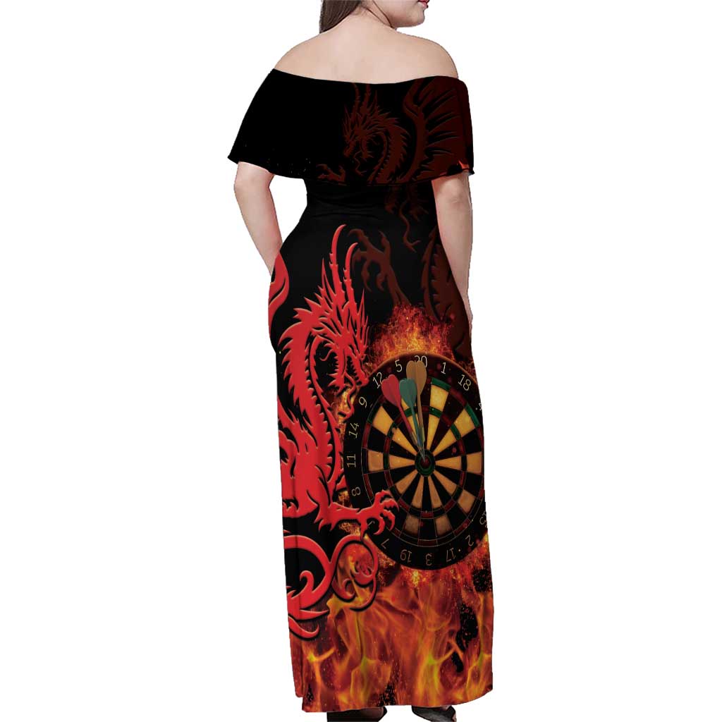 Wales Darts Family Matching Off Shoulder Maxi Dress and Hawaiian Shirt Cymru Dragon Gem Ymlaen Flaming Vibes - Wonder Print Shop