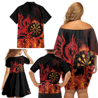 Wales Darts Family Matching Off Shoulder Short Dress and Hawaiian Shirt Cymru Dragon Gem Ymlaen Flaming Vibes - Wonder Print Shop