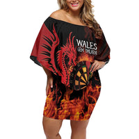 Wales Darts Family Matching Off Shoulder Short Dress and Hawaiian Shirt Cymru Dragon Gem Ymlaen Flaming Vibes - Wonder Print Shop