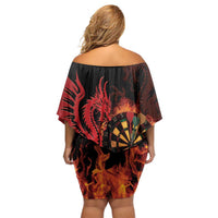 Wales Darts Family Matching Off Shoulder Short Dress and Hawaiian Shirt Cymru Dragon Gem Ymlaen Flaming Vibes - Wonder Print Shop