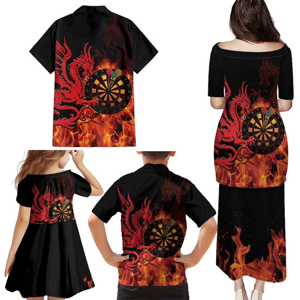 Wales Darts Family Matching Puletasi and Hawaiian Shirt Cymru Dragon Gem Ymlaen Flaming Vibes - Wonder Print Shop