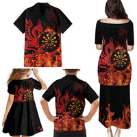 Wales Darts Family Matching Puletasi and Hawaiian Shirt Cymru Dragon Gem Ymlaen Flaming Vibes - Wonder Print Shop