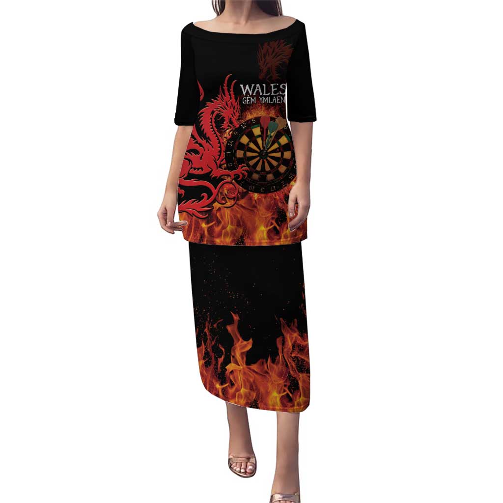 Wales Darts Family Matching Puletasi and Hawaiian Shirt Cymru Dragon Gem Ymlaen Flaming Vibes - Wonder Print Shop