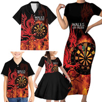 Wales Darts Family Matching Short Sleeve Bodycon Dress and Hawaiian Shirt Cymru Dragon Gem Ymlaen Flaming Vibes - Wonder Print Shop