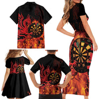 Wales Darts Family Matching Short Sleeve Bodycon Dress and Hawaiian Shirt Cymru Dragon Gem Ymlaen Flaming Vibes - Wonder Print Shop