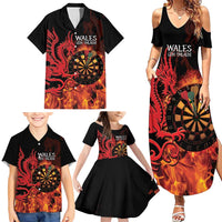 Wales Darts Family Matching Summer Maxi Dress and Hawaiian Shirt Cymru Dragon Gem Ymlaen Flaming Vibes - Wonder Print Shop