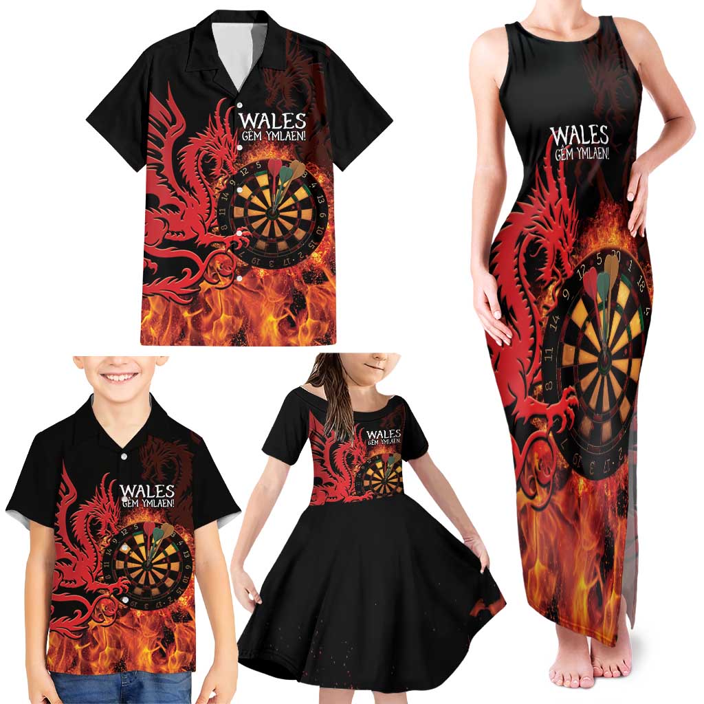 Wales Darts Family Matching Tank Maxi Dress and Hawaiian Shirt Cymru Dragon Gem Ymlaen Flaming Vibes - Wonder Print Shop