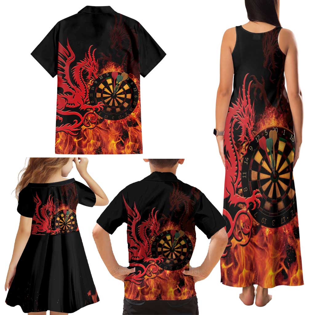 Wales Darts Family Matching Tank Maxi Dress and Hawaiian Shirt Cymru Dragon Gem Ymlaen Flaming Vibes - Wonder Print Shop