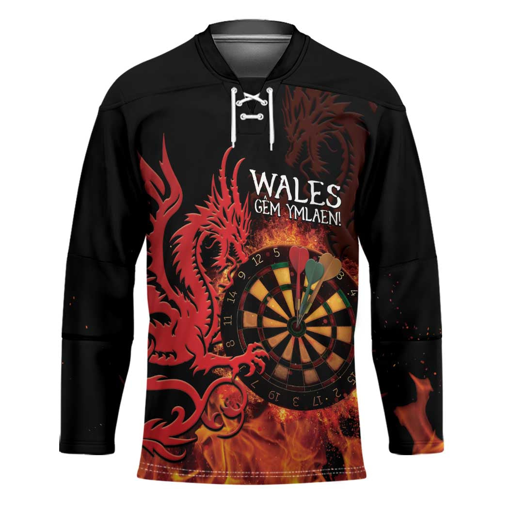 Wales Darts Hockey Jersey Cymru Dragon Gem Ymlaen Flaming Vibes - Wonder Print Shop