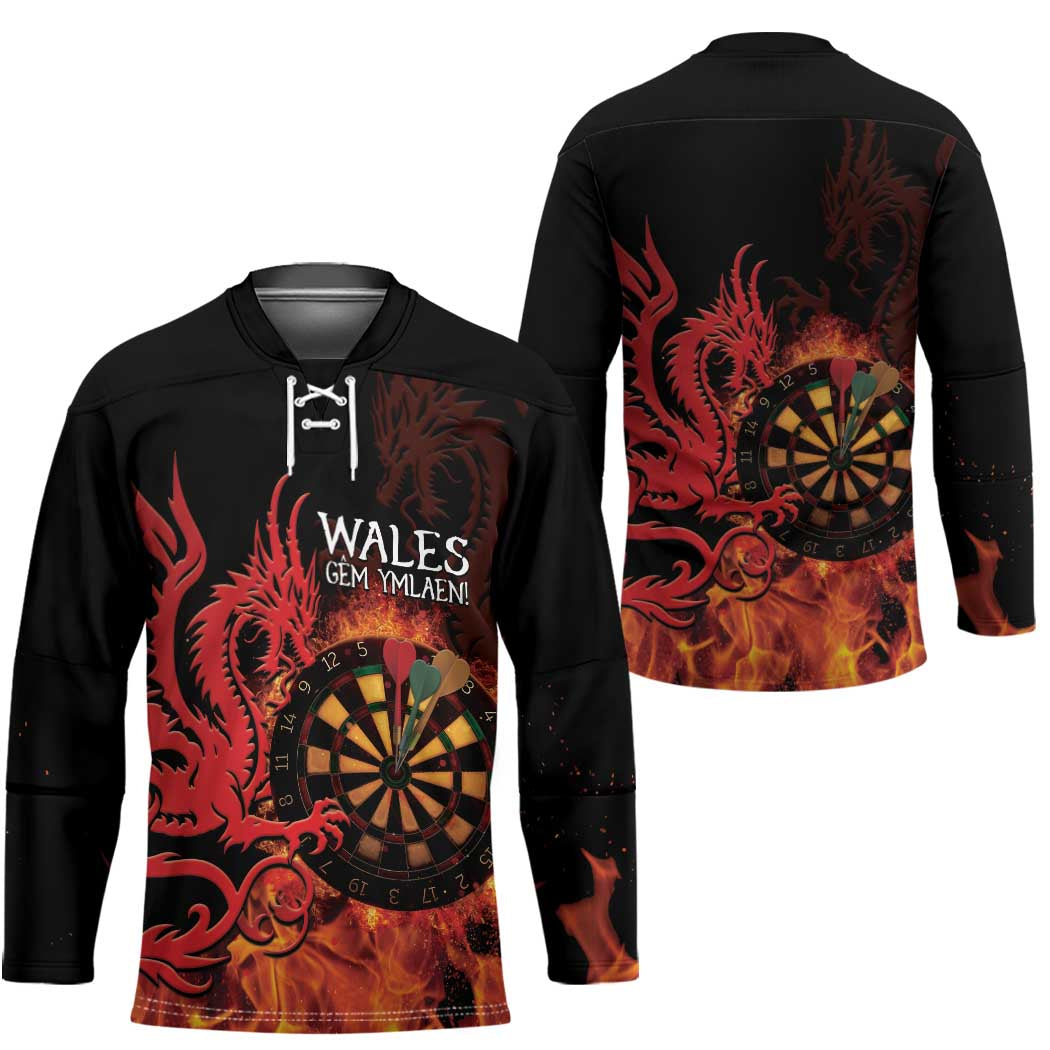 Wales Darts Hockey Jersey Cymru Dragon Gem Ymlaen Flaming Vibes - Wonder Print Shop