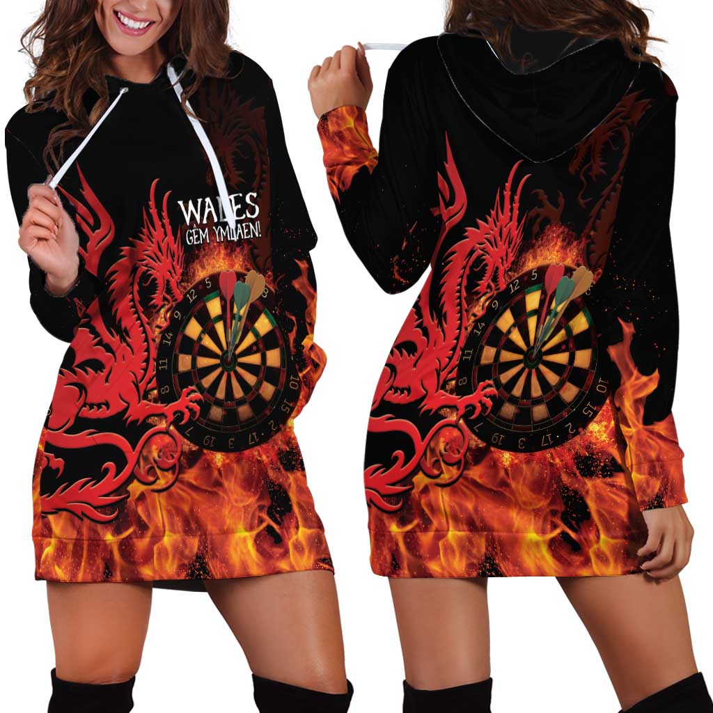 Wales Darts Hoodie Dress Cymru Dragon Gem Ymlaen Flaming Vibes - Wonder Print Shop