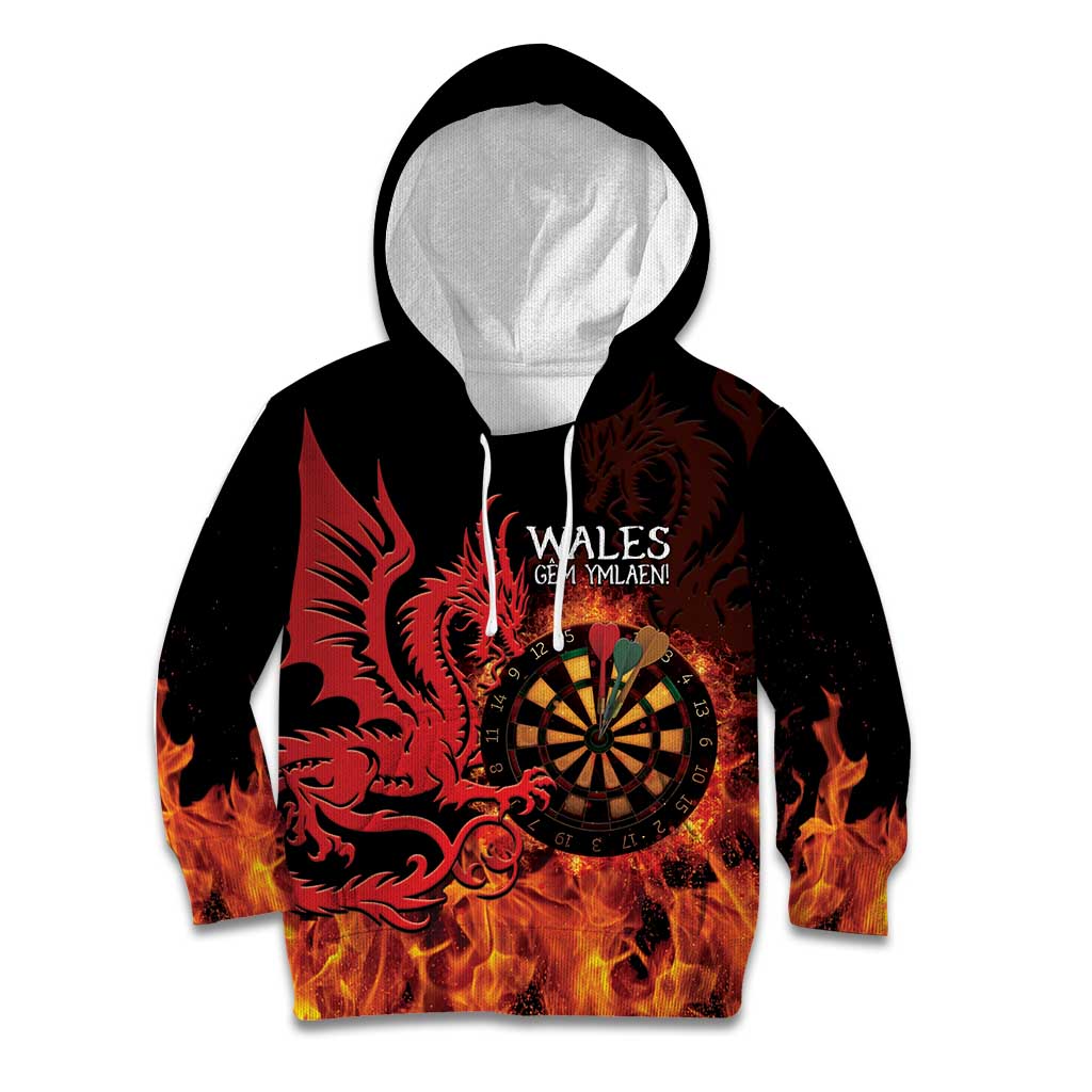 Wales Darts Kid Hoodie Cymru Dragon Gem Ymlaen Flaming Vibes - Wonder Print Shop
