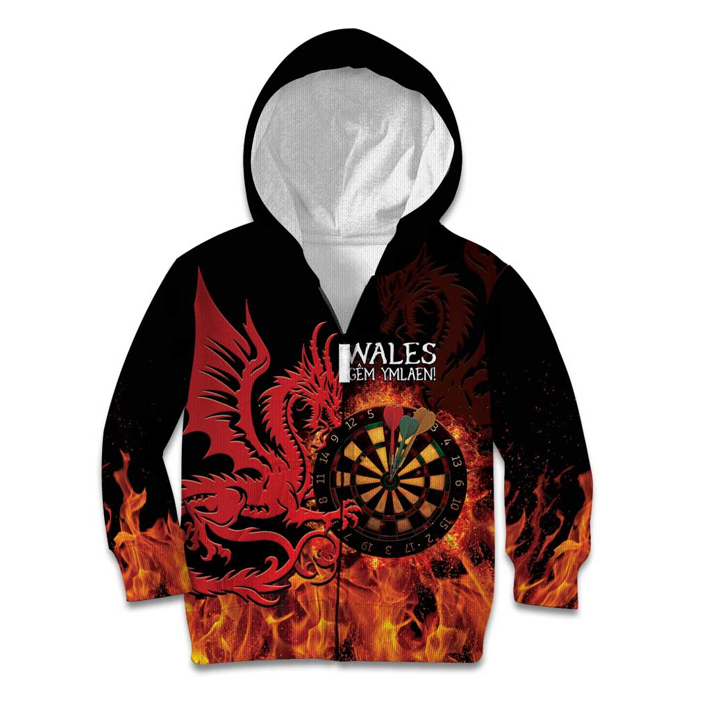 Wales Darts Kid Hoodie Cymru Dragon Gem Ymlaen Flaming Vibes - Wonder Print Shop