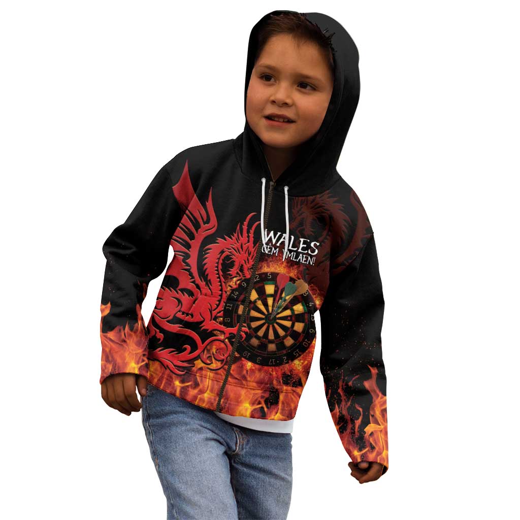 Wales Darts Kid Hoodie Cymru Dragon Gem Ymlaen Flaming Vibes - Wonder Print Shop