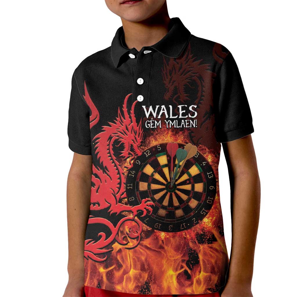 Wales Darts Kid Polo Shirt Cymru Dragon Gem Ymlaen Flaming Vibes - Wonder Print Shop