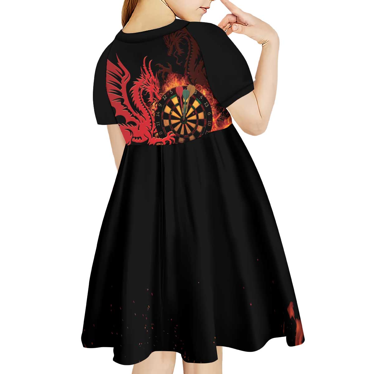 Wales Darts Kid Short Sleeve Dress Cymru Dragon Gem Ymlaen Flaming Vibes - Wonder Print Shop