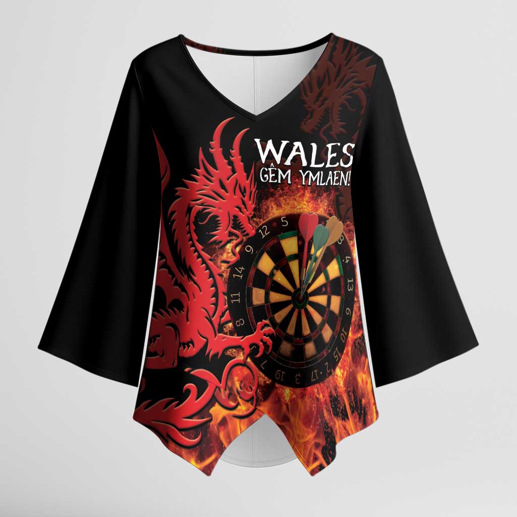 Wales Darts Kimono Sleeve Blouse Cymru Dragon Gem Ymlaen Flaming Vibes - Wonder Print Shop