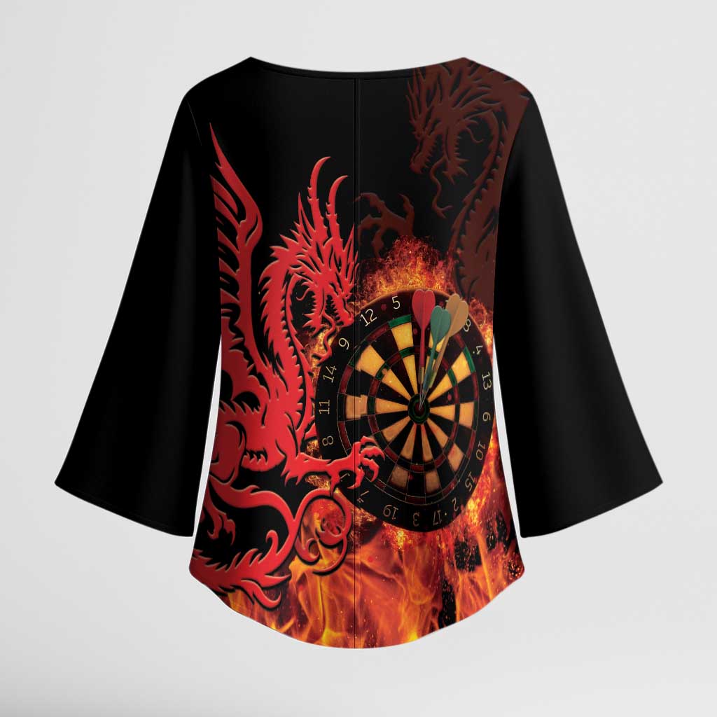 Wales Darts Kimono Sleeve Blouse Cymru Dragon Gem Ymlaen Flaming Vibes - Wonder Print Shop