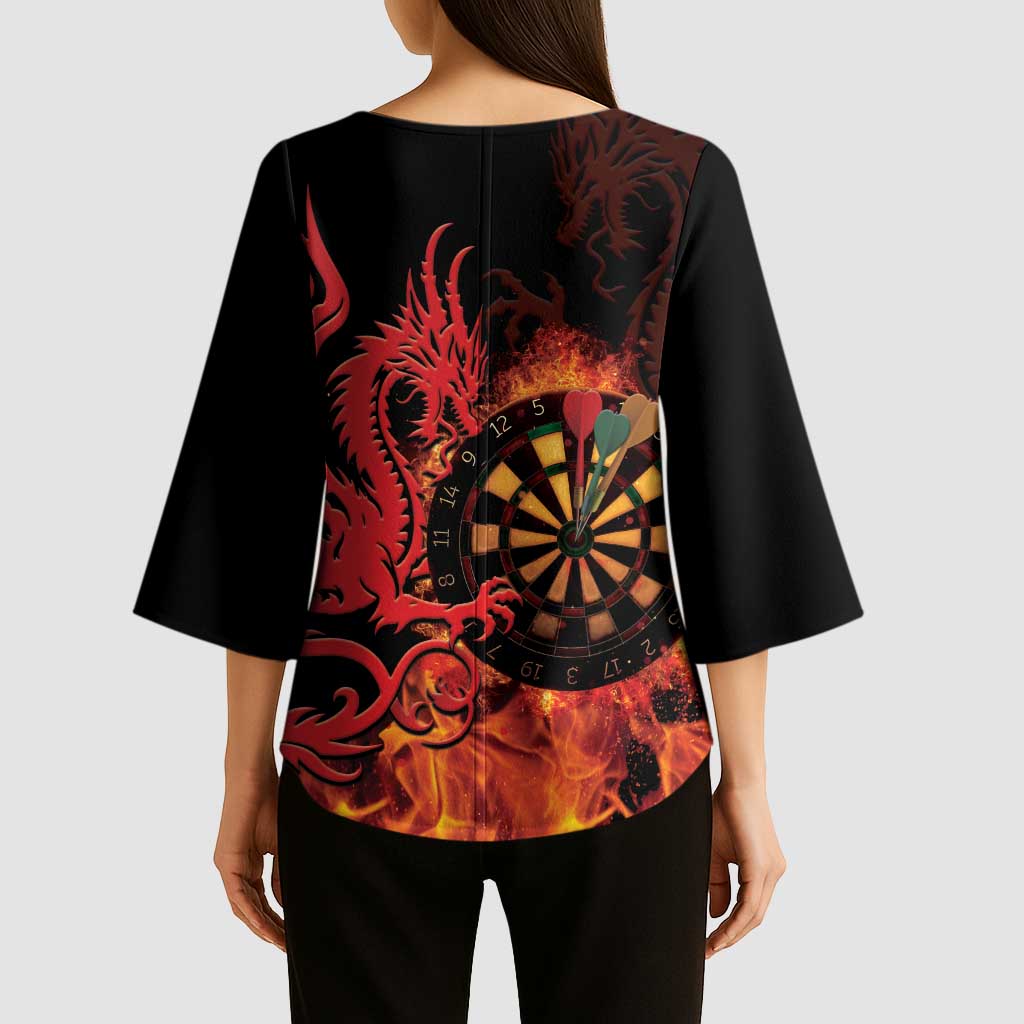 Wales Darts Kimono Sleeve Blouse Cymru Dragon Gem Ymlaen Flaming Vibes - Wonder Print Shop