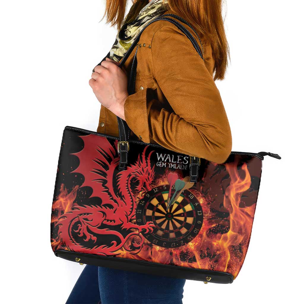 Wales Darts Leather Tote Bag Cymru Dragon Gem Ymlaen Flaming Vibes - Wonder Print Shop