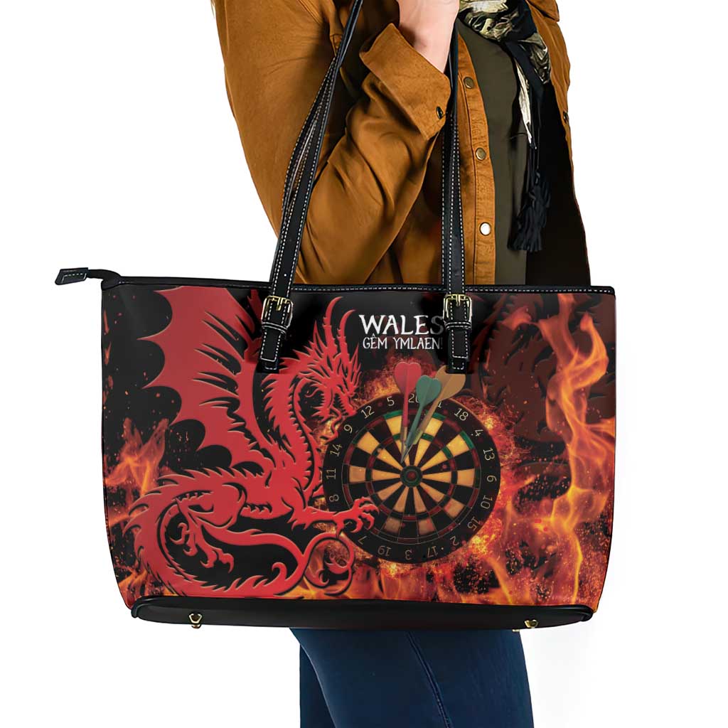 Wales Darts Leather Tote Bag Cymru Dragon Gem Ymlaen Flaming Vibes - Wonder Print Shop