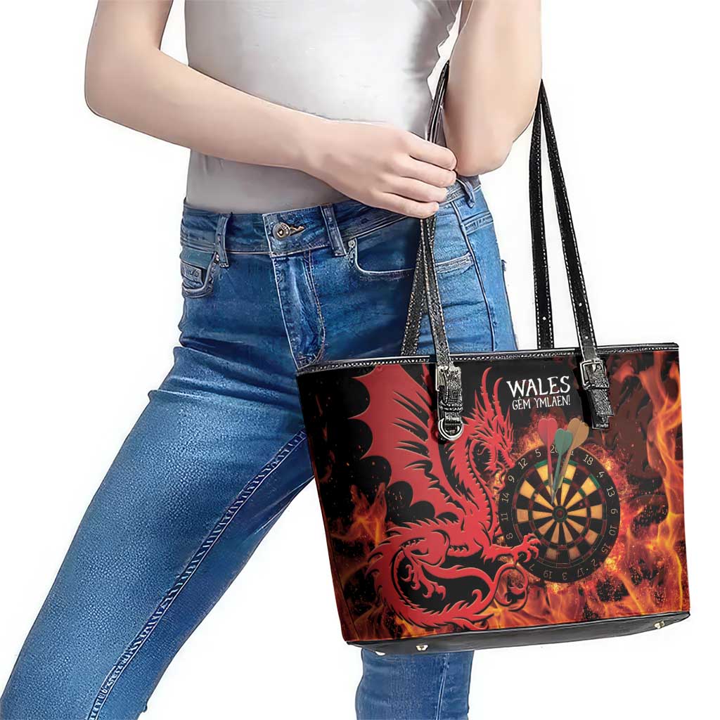 Wales Darts Leather Tote Bag Cymru Dragon Gem Ymlaen Flaming Vibes - Wonder Print Shop