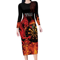Wales Darts Long Sleeve Bodycon Dress Cymru Dragon Gem Ymlaen Flaming Vibes - Wonder Print Shop