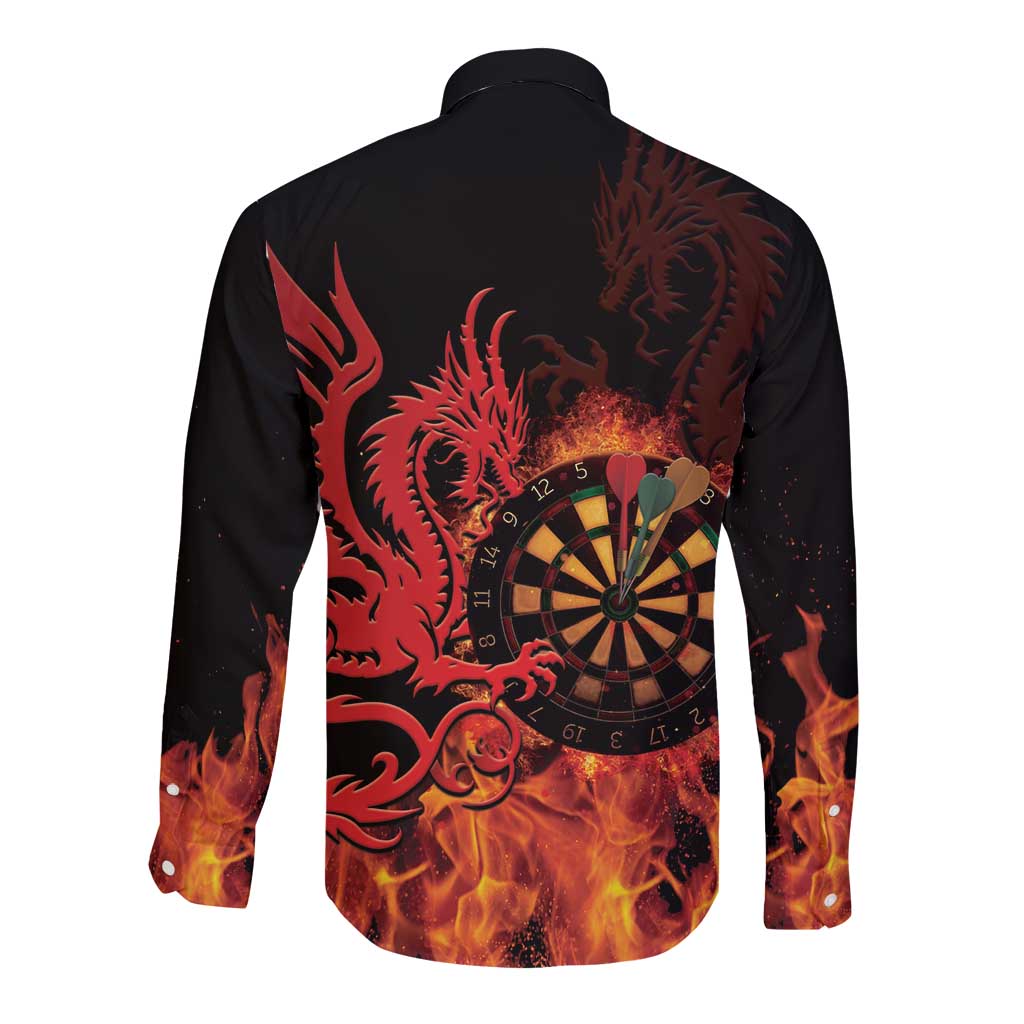 Wales Darts Long Sleeve Button Shirt Cymru Dragon Gem Ymlaen Flaming Vibes - Wonder Print Shop