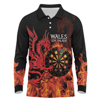 Wales Darts Long Sleeve Polo Shirt Cymru Dragon Gem Ymlaen Flaming Vibes - Wonder Print Shop